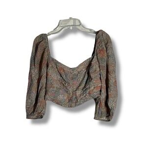 Aritzia Wilfred Floral Cropped Balloon Sleeve Boho Blouse Size Small - “Dinara”